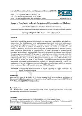 Impact of Arab Spring on Egypt: an Analysis of Opportunities and Challenges