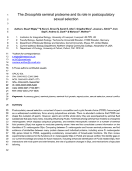 The Drosophila Seminal Proteome and Its Role in Postcopulatory 2 Sexual Selection 3