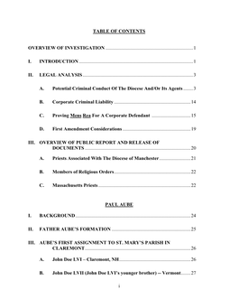 I TABLE of CONTENTS OVERVIEW OF