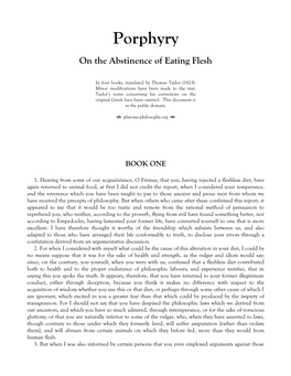 Porphyry on the Abstinence of Eating Flesh