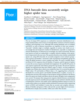 DNA Barcode Data Accurately Assign Higher Spider Taxa