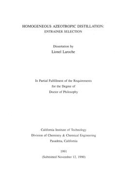 Homogeneous Azeotropic Distillation: Entrainer Selection