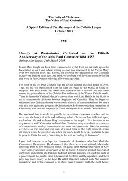 Homily at Westminster Cathedral on the Fiftieth Anniversary of the Abbé Paul Couturier 1881-1953 Bishop Alan Hopes, 24Th March 2003