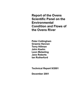 Report of the Ovens Scientific Panel on the Environmental Condition and Flows of the Ovens River