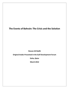 The Events of Bahrain: the Crisis and the Solution