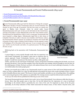 II. Swami Paramananda and Swami Prabhavananda (1893-1929)*