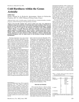 Cold Hardiness Within the Genus Actinidia