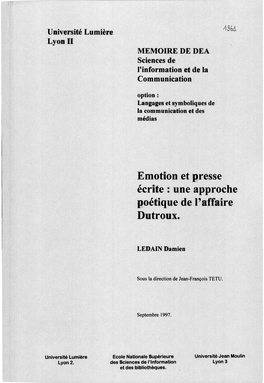 Une Approche Poétique De L'affaire Dutroux