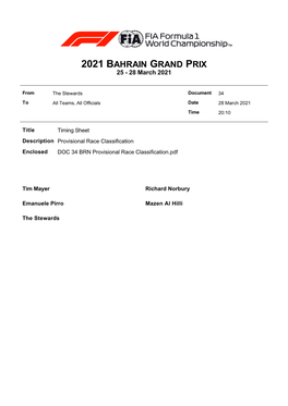 2021 BAHRAIN GRAND PRIX 25 - 28 March 2021