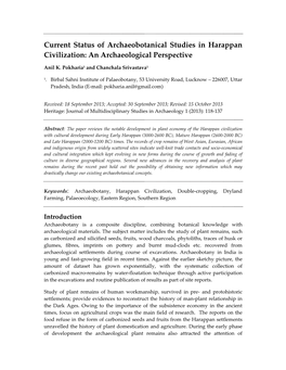 Current Status of Archaeobotanical Studies in Harappan Civilization: an Archaeological Perspective