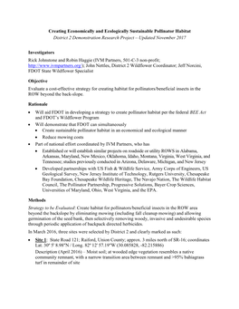 Creating Economically and Ecologically Sustainable Pollinator Habitat District 2 Demonstration Research Project – Updated November 2017