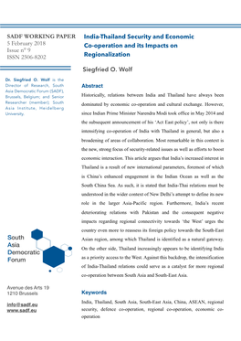 India-Thailand Security and Economic Co-Operation and Its Impacts On