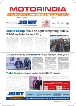 Anand Group Focus on Light-Weighting, Safety, BS-VI and Electromobility