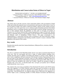 Distribution and Conservation Status of Otters in Nepal Abstract Key