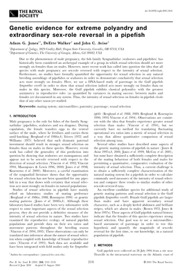 Genetic Evidence for Extreme Polyandry and Extraordinary Sex-Role Reversal in a Pipe Sh Adam G