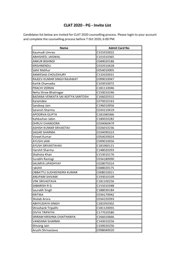 CLAT 2020 PG Counselling Invite List