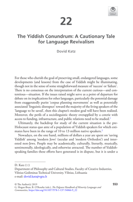 “The Yiddish Conundrum. a Cautionary Tale for Language