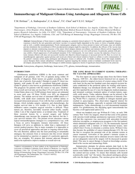 May2010 Immunotherapy of Malignant Gliomas Using Autologous And