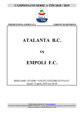 ATALANTA B.C. Vs EMPOLI F.C