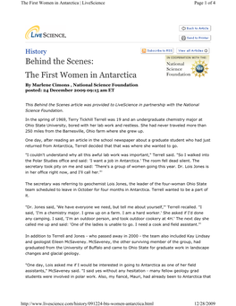 Behind the Scenes: the First Women in Antarctica by Marlene Cimons , National Science Foundation Posted: 24 December 2009 09:15 Am ET