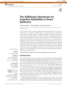 The Gabaergic Hypothesis for Cognitive Disabilities in Down Syndrome