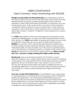 MSBN COMPLIANCE Client Contract When Monitoring with Etg/Ets