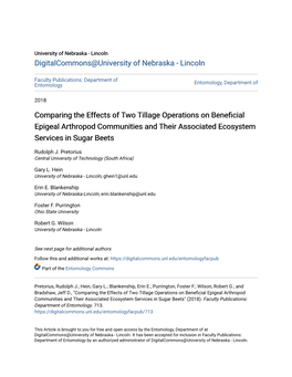 Comparing the Effects of Two Tillage Operations on Beneficial Epigeal Arthropod Communities and Their Associated Ecosystem Services in Sugar Beets