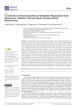 Geochemical Characterization of Intraplate Magmatism from Quaternary Alkaline Volcanic Rocks on Jeju Island, South Korea