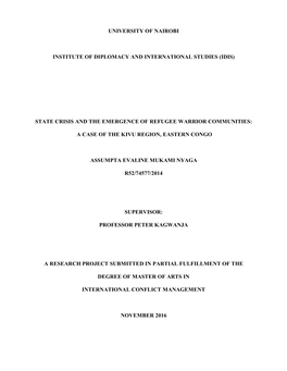 State Crisis and the Emergence of Refugee Warrior Communities: a Case of the Kivu Region, Eastern Congo