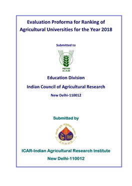 Evaluation Proforma for Ranking of Agricultural Universities for the Year 2018