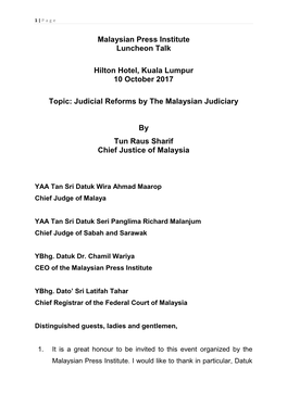 Judicial Reforms by the Malaysian Judiciary