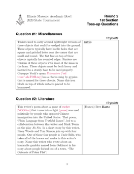 Illinois Masonic Academic Bowl 2020 State Tournament Round 2 1St