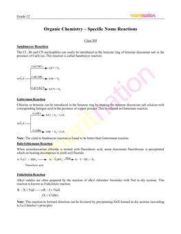 Organic Chemistry – Specific Name Reactions