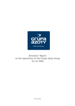 Directors' Report on the Operations of the Grupa Azoty Group for H1 2020