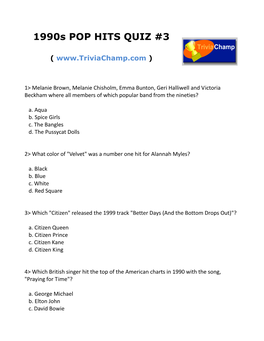 1990S POP HITS QUIZ #3