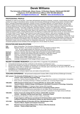 Derek Williams CV