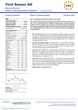 First Sensor AG Sponsored Research