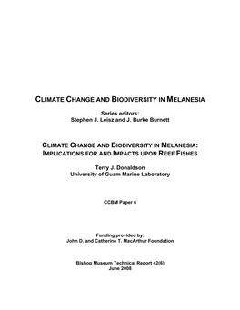 Climate Change and Biodiversity in Melanesia