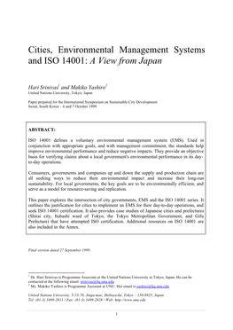 Cities, Environmental Management Systems and ISO 14001: a View from Japan