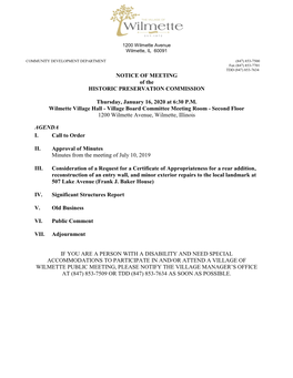 NOTICE of MEETING of the HISTORIC PRESERVATION COMMISSION