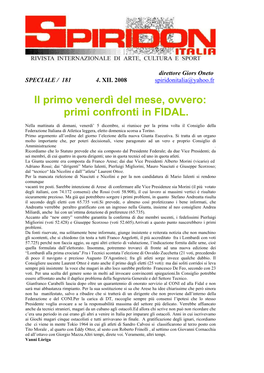 Il Primo Venerdì Del Mese, Ovvero: Primi Confronti in FIDAL