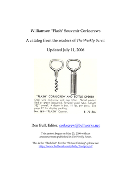 Williamson "Flash" Souvenir Corkscrews