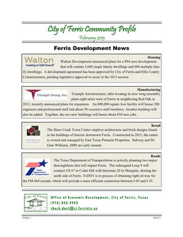 City of Ferris Community Profile February 2013 Ferris Development News