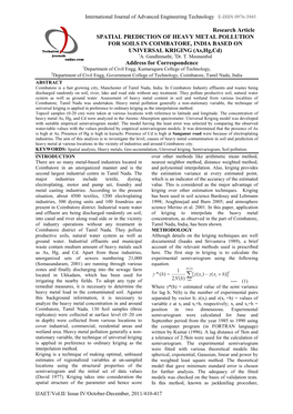 SPATIAL PREDICTION of HEAVY METAL POLLUTION for SOILS in COIMBATORE, INDIA BASED on UNIVERSAL KRIGING (As,Hg,Cd) 1A