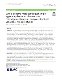 Whole-Genome Mate-Pair Sequencing of Apparently Balanced