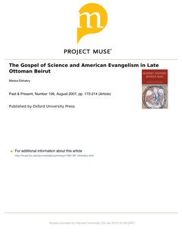 The Gospel of Science and American Evangelism in Late Ottoman Beirut*