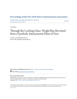 Weight Bias Revisited from a Symbolic Interactionist Point of View Latisha Lynn Balogh-Robinson Marist College, Rhbrobinson@Optonline.Net