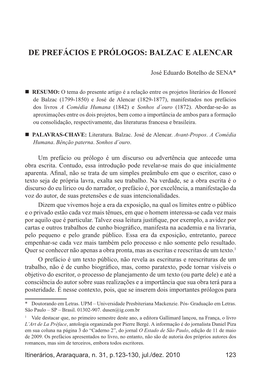 De Prefácios E Prólogos: Balzac E Alencar