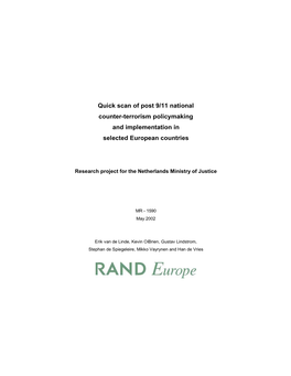 Quick Scan of Post 9/11 National Counter-Terrorism Policymaking and Implementation In