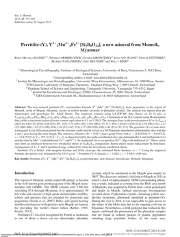 Perettiite-(Y), Y 2Mn 4Fe [Si2b8o24], a New Mineral from Momeik, Myanmar